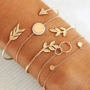 NEW Gorgeous‎ 5 pc/set Gold Arrow Leaf Bracelets